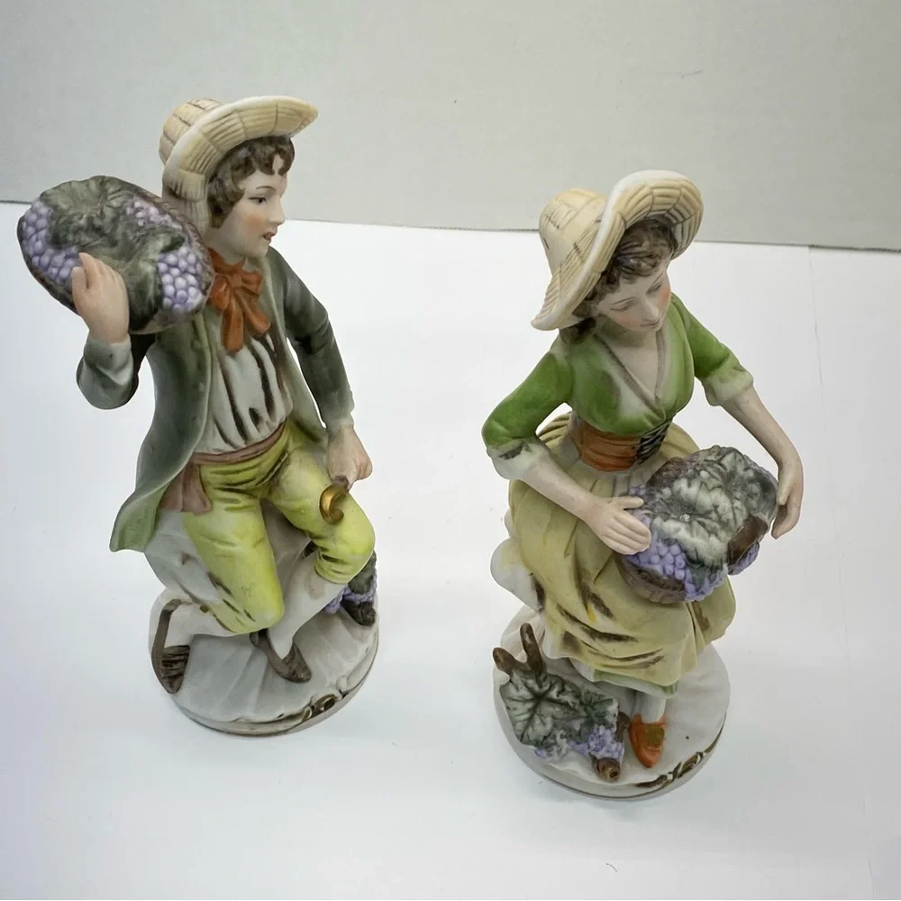 Vintage Homco Vineyard Couple Figurines Man & Woman#1258 Grapevine Harvesters 8